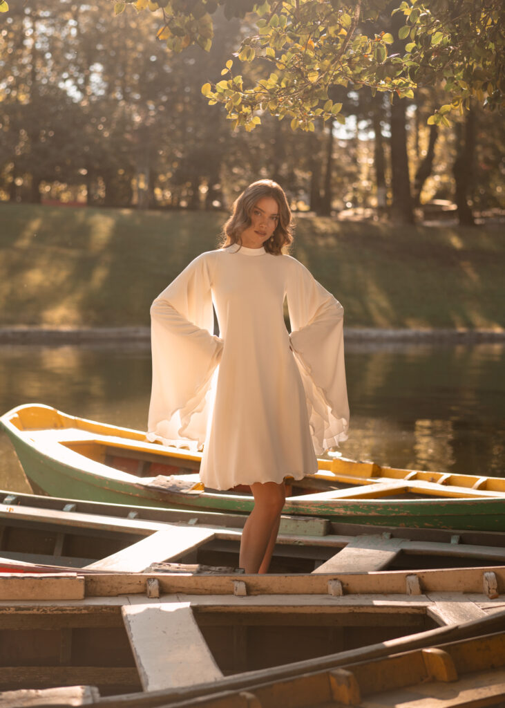 Short wedding dress with long sleeves