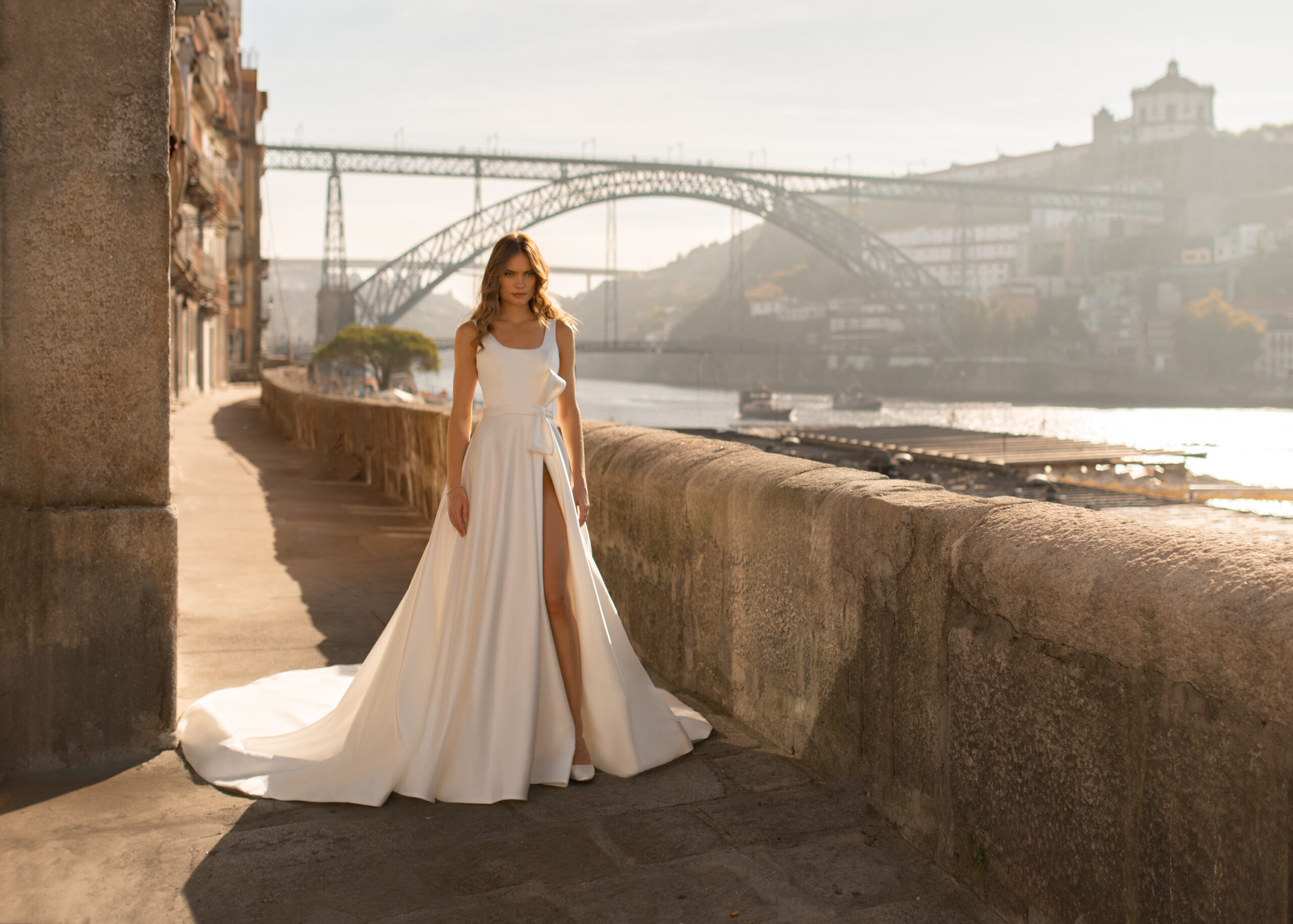 Ballgown wedding dress with a split